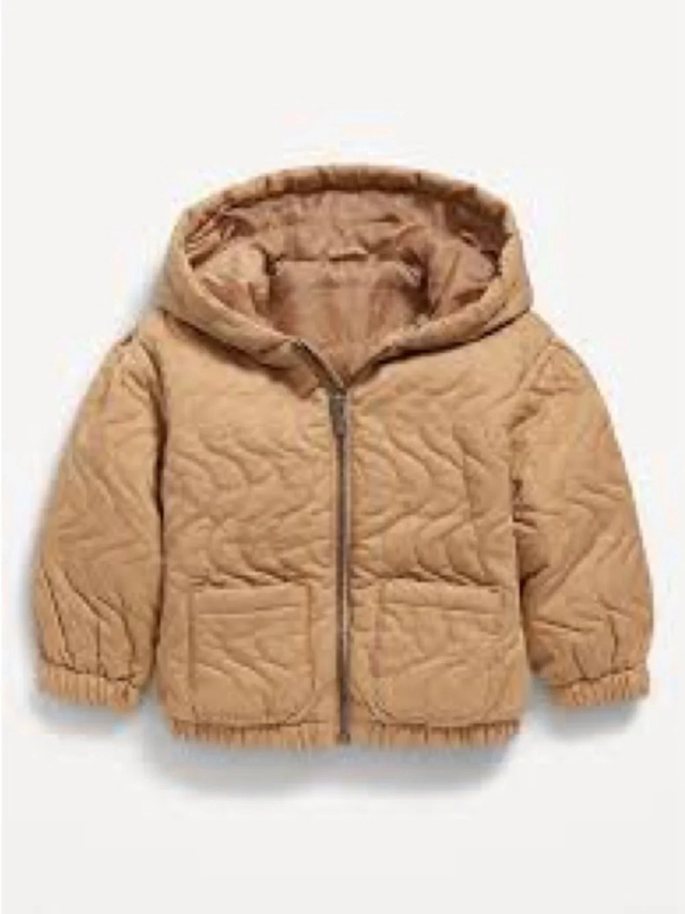 Old Navy Hooded Quilted Puffer Jacket in Tan Brown Beige